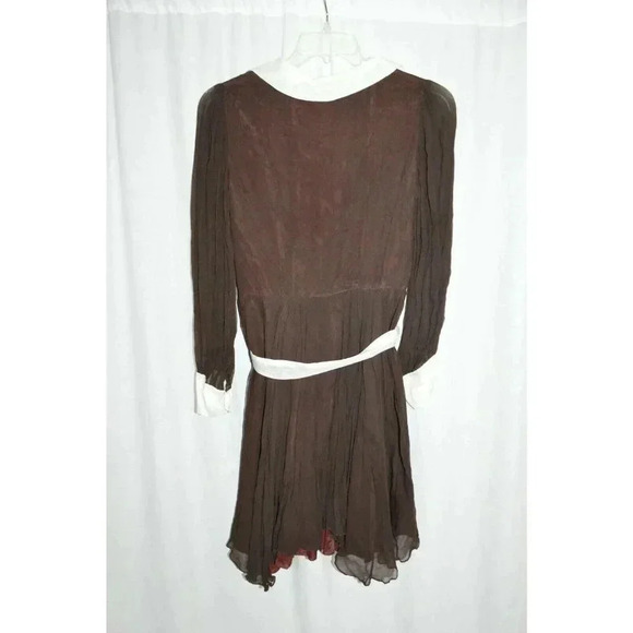 1960s Brown White Chiffon Union Made Dress Rhinest - Picture 5 of 5